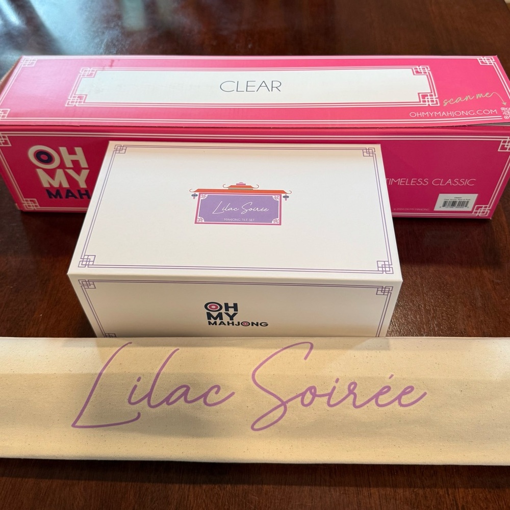 Oh My Mahjong Lilac Soiree tiles, mat, racks and pushers